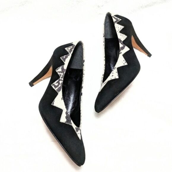 NWOB SAKS Vintage Deadstock Suede Snake Print Pumps 7 - Picture 1 of 9